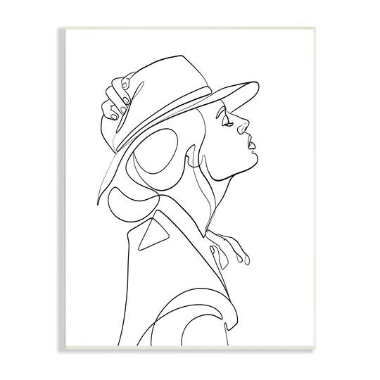 Stupell Industries Fluid Black Line Woman Modeling Hat Abstraction Wall Plaque
